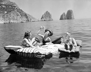 Capri Italy, Three Women eating Spaghetti on Rafts art print